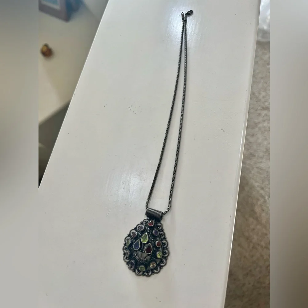 925 Sterling‎ Silver Genuine Garnet, mixed gemstone necklace